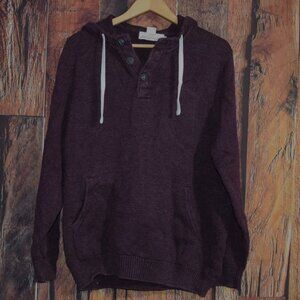 L.O.G.G. Men's Sz L Quarter Button Hooded Dark Purplish Sweater